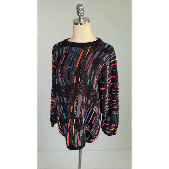 Vintage COOGI Australia 3D Sweater Unisex Size Med Hip Hop 90s Black Colorful - Picture 1 of 16